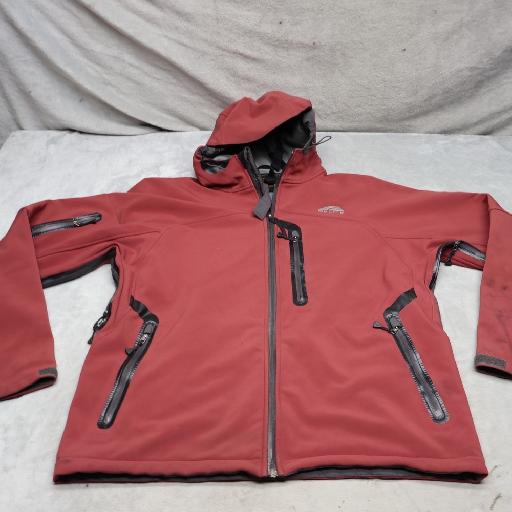 GoLite Jacket Mens Large Red Hooded Softshell Pit Zip Hiking Wind Rain Outdoor